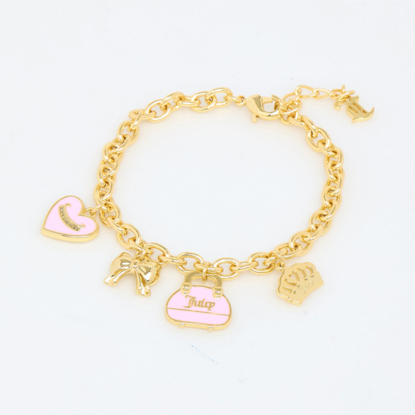 Juicy Couture 18ct Gold Plated Chain Bracelet with Logo Charms Women