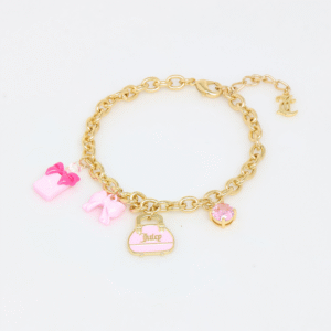 Juicy Couture 18ct Gold Plated Charm Chain Bracelet with Rhinestones