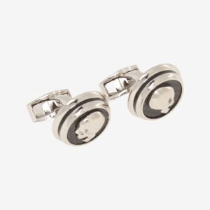 Tateossian Palladium Black Carbon Skull Cufflinks CF1173