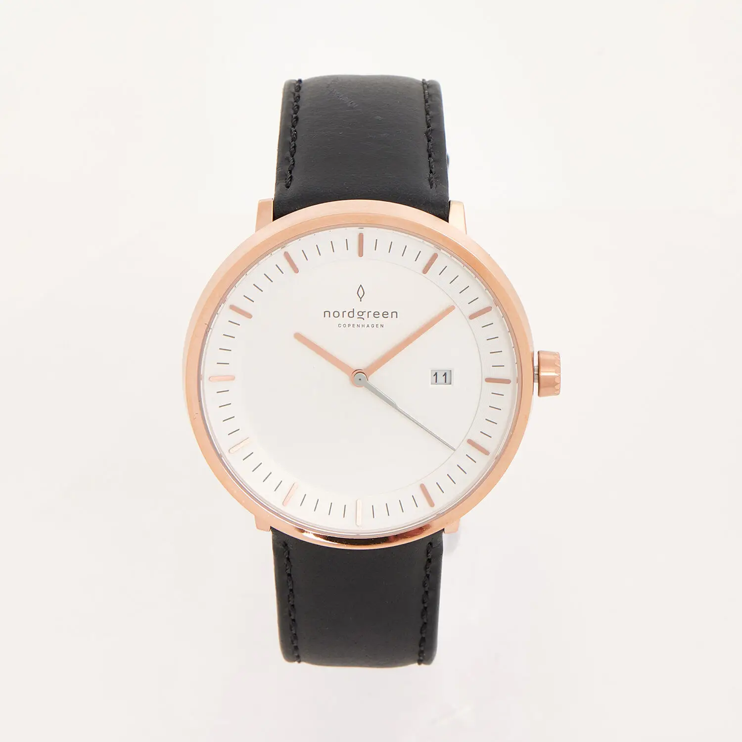 Nordgreen Philosopher 40mm Rose Gold Black Leather Strap Men's Watch