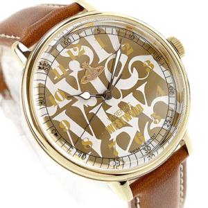 Vivienne Westwood Cavendish Gold Dial Brown Leather Strap Watch VV299GDBR