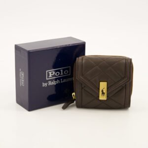 Polo Ralph Lauren Quilted Leather Zip Wallet Brown – Compact Designer Purse