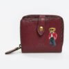 Polo Ralph Lauren Bear Leather Wallet Burgundy Red Zip Button Compact