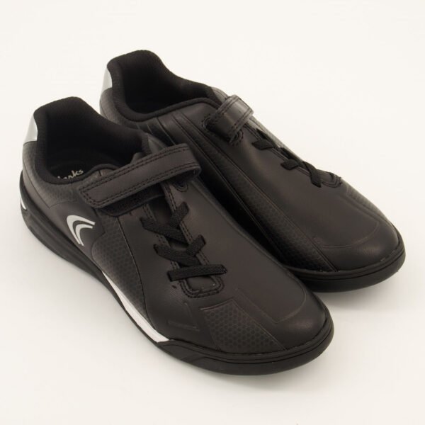Clarks Kids Award Leap Junior Black Trainers Leather Velcro Shoes UK 11.5 EU 30