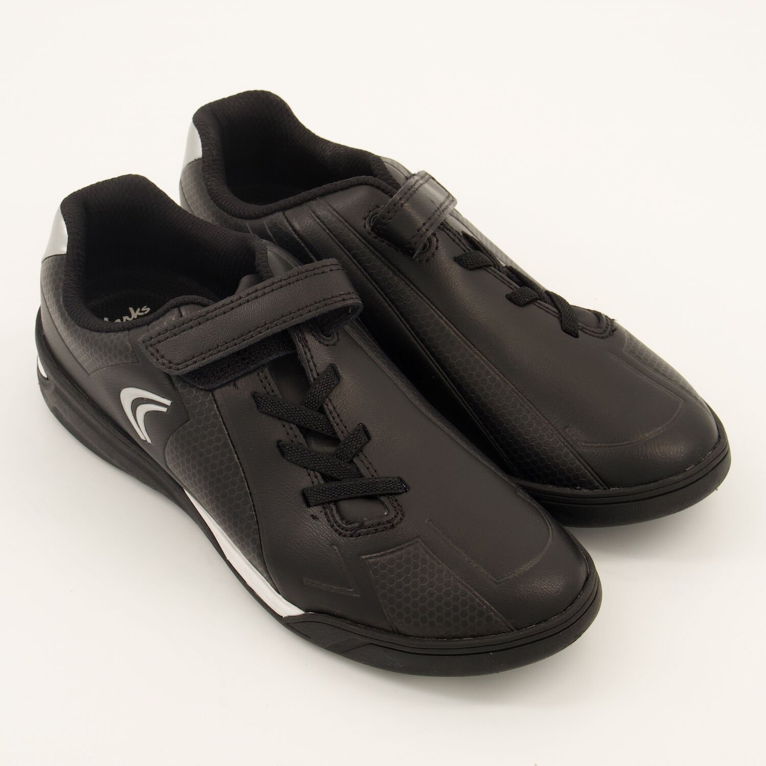 Clarks Kids Award Leap Junior Black Trainers Leather Velcro Shoes UK 11.5 EU 30