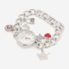 True Religion Silver Rhinestone Charm Bracelet Watch for Women TRL101