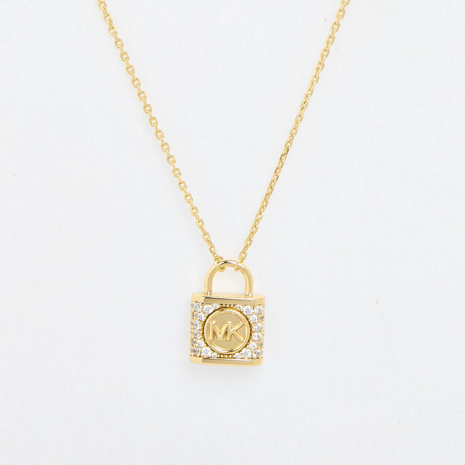 Michael Kors Gold Plated Sterling Silver CZ Double Chain Padlock Necklace