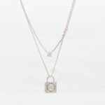 Michael Kors CZ Double Layered Pave Lock Necklace Sterling Silver