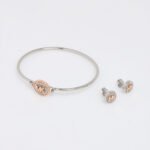 Michael Kors Two-Tone Silver & Rose Gold Bracelet & Earrings Set