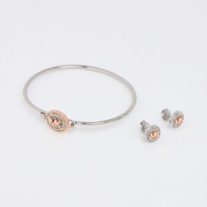 Michael Kors Two-Tone Silver & Rose Gold Bracelet & Earrings Set