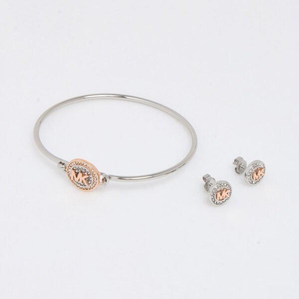 Michael Kors Two-Tone Silver & Rose Gold Bracelet & Earrings Set