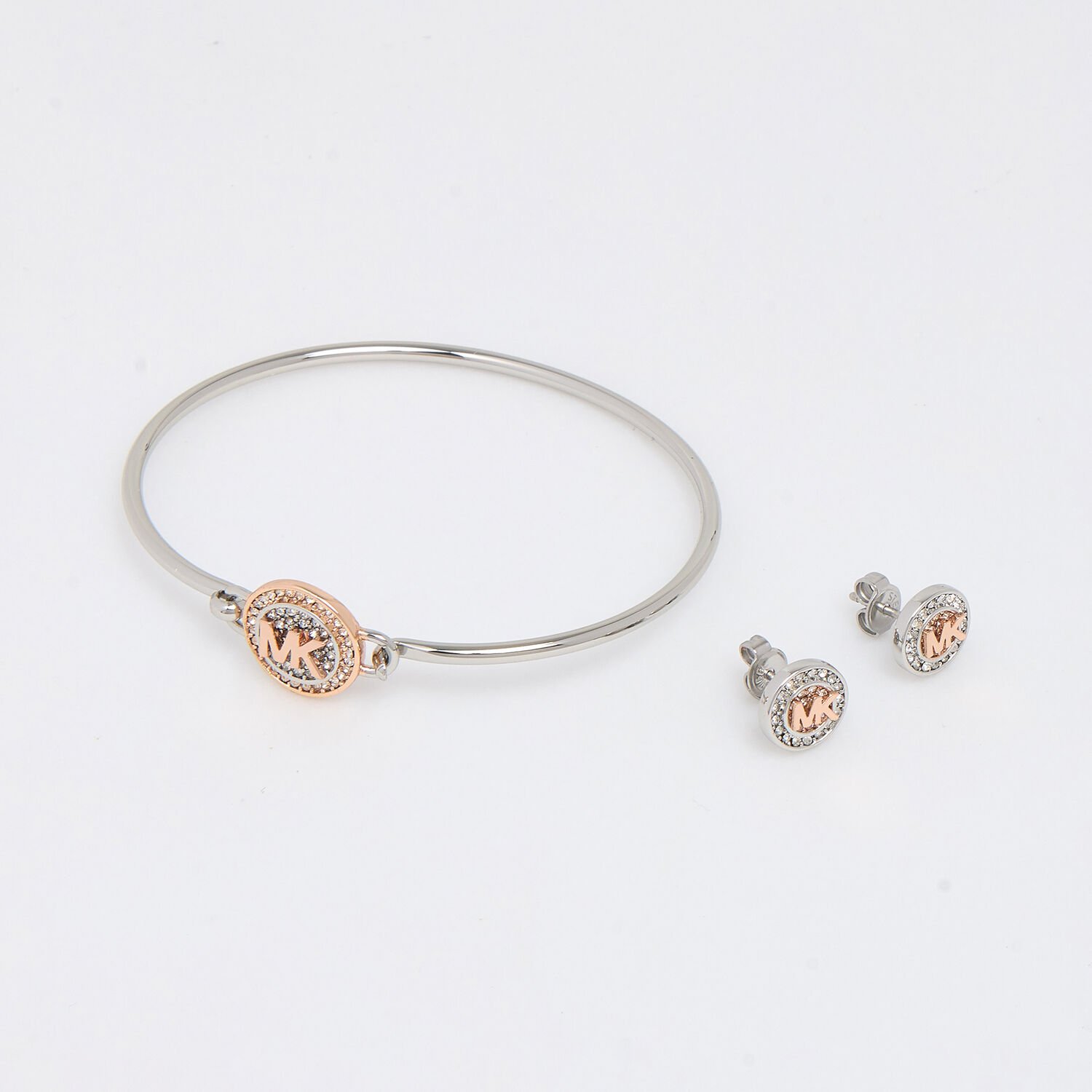 Michael Kors Two-Tone Silver & Rose Gold Bracelet & Earrings Set Michael Kors Two-Tone Silver & Rose Gold Bracelet & Earrings Set