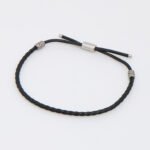 Coach Unisex Black Braided Leather Slider Bracelet Sterling Silver