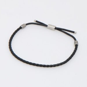 Coach Unisex Black Braided Leather Slider Bracelet Sterling Silver