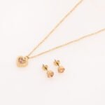 Coach Gold Tone & Pink Heart Necklace & Stud Earrings Jewellery Set