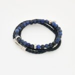Tateossian Men’s Blue Sodalite & Black Leather Double Wrap Bracelet Set