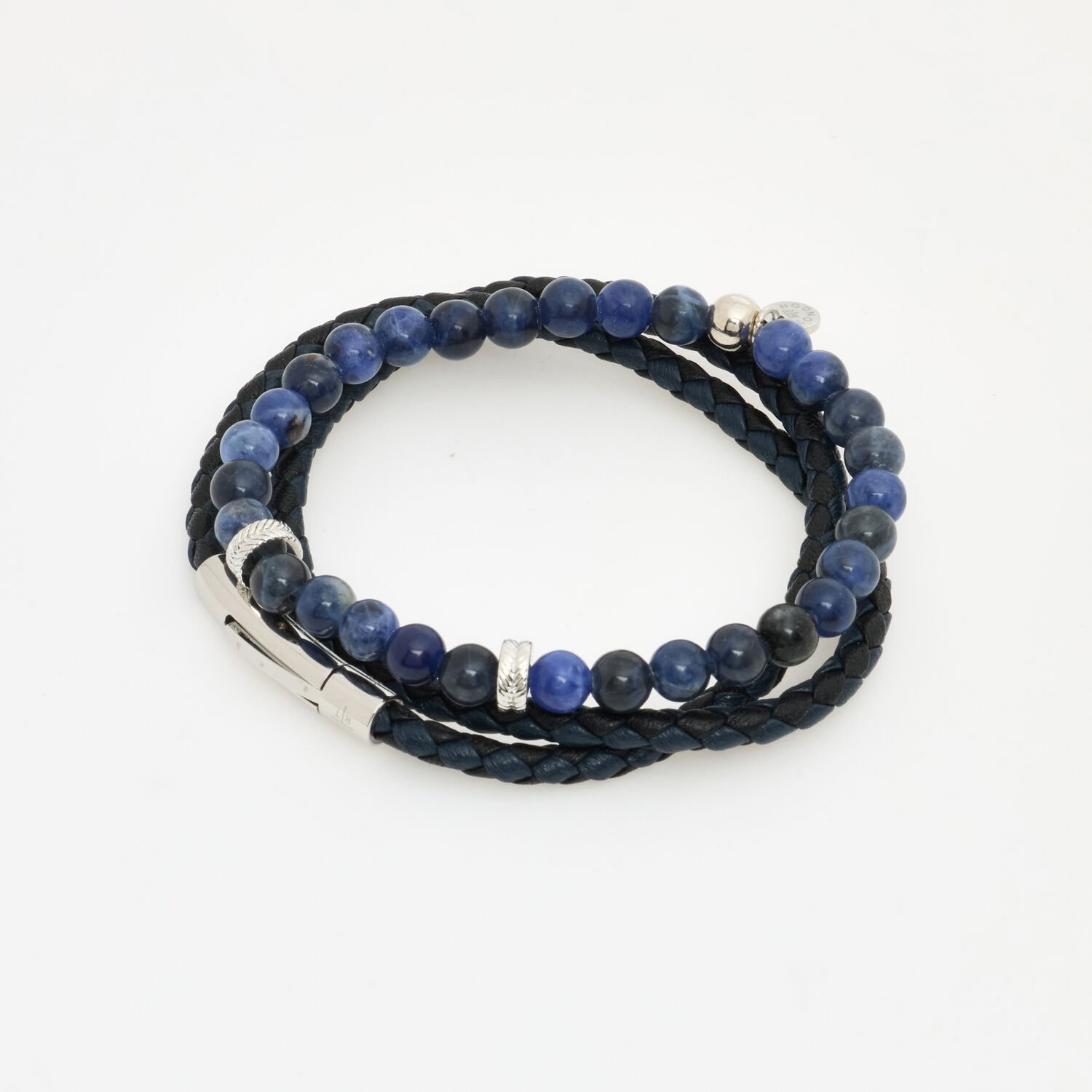 Tateossian Men’s Blue Sodalite & Black Leather Double Wrap Bracelet Set