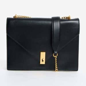 Polo Ralph Lauren Bag Polo ID Black Calfskin Leather Envelope Chain