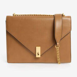 Polo Ralph Lauren Polo ID Tan Leather Envelope Chain Crossbody Sling Bag