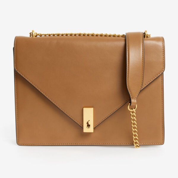 Polo Ralph Lauren Polo ID Tan Leather Envelope Chain Crossbody Sling Bag