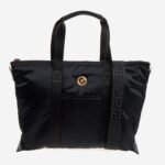 Versace La Medusa Black Nylon Tote Weekender Bag Gold Hardware 1013787