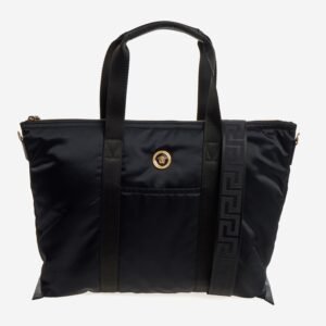 Versace La Medusa Black Nylon Tote Weekender Bag Gold Hardware 1013787