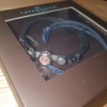 Tateossian SM0267 Black & Blue Leather Rotating Gears Bracelet Set Boxed