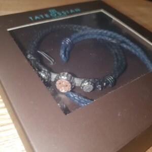 Tateossian SM0267 Black & Blue Leather Rotating Gears Bracelet Set Boxed