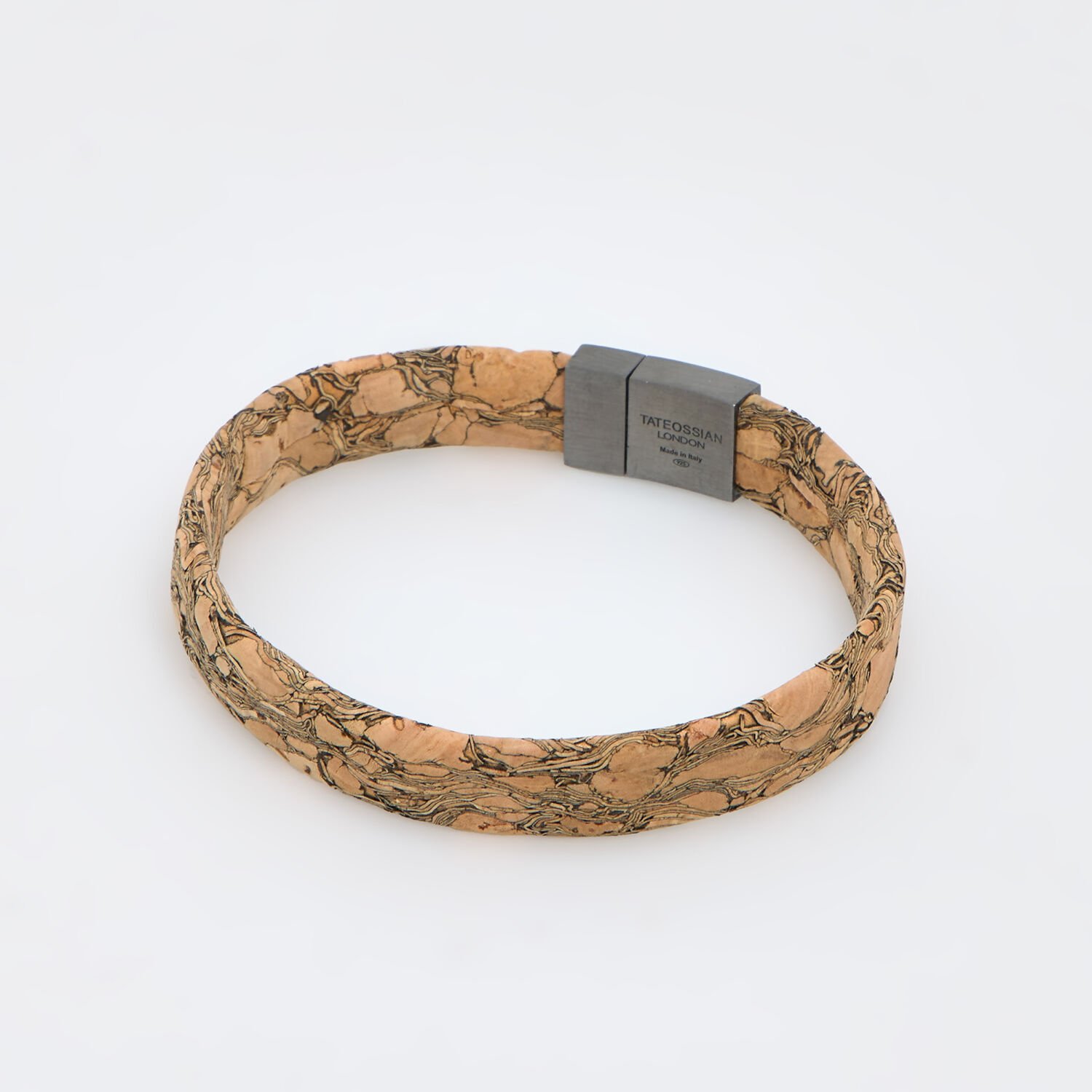 Tateossian Brown Natural Cork Sterling Silver Bracelet BR1174