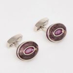 Tateossian Rhodium Sterling Silver Purple Oval Swarovski Cufflinks