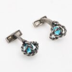 Tateossian Rhodium Plated Sterling Silver Twisted Wire Cufflinks Blue CF0399