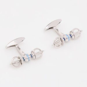 Tateossian CF1424 Sterling Silver Lhasa Dorje Rhodium Blue Cufflinks