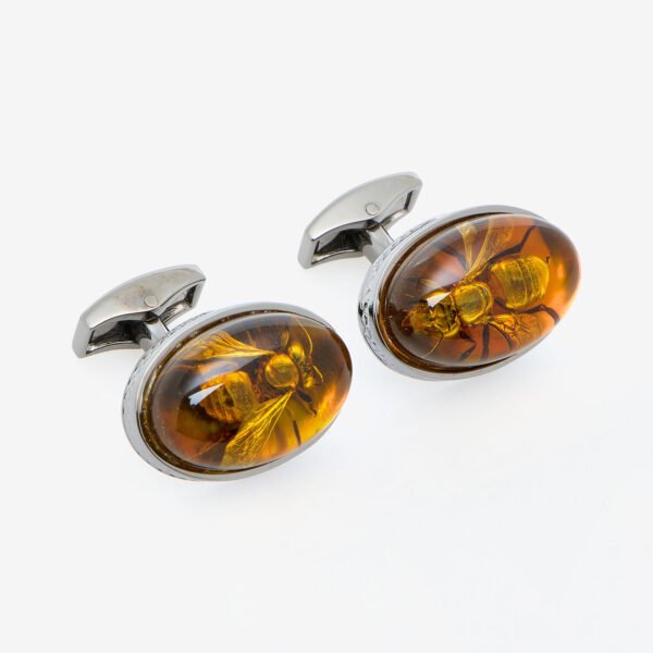Tateossian Gunmetal Wasp Oval Cufflinks Resin Mother of Pearl Boxed