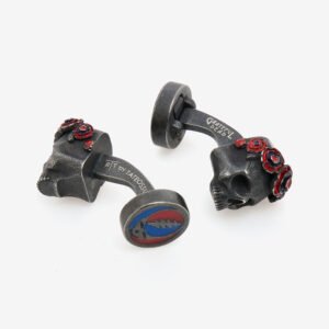 Tateossian Gunmetal Grateful Dead Gothic Roses Skull Cufflinks PCL0258
