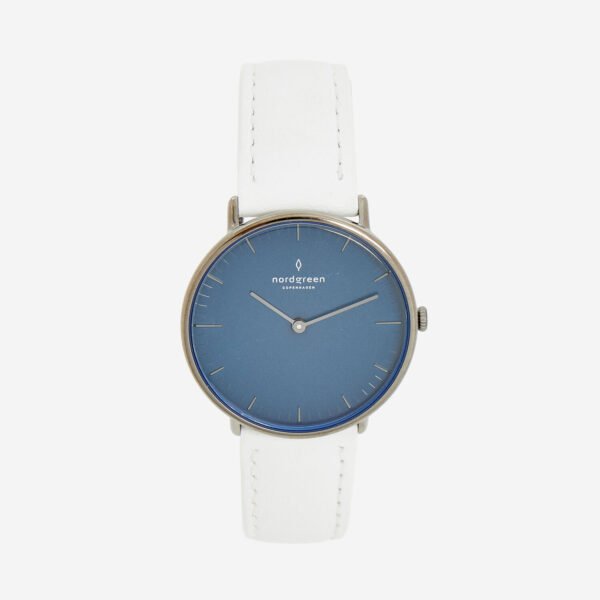 Nordgreen Native 32mm Blue Dial Watch White Leather Gunmetal Case