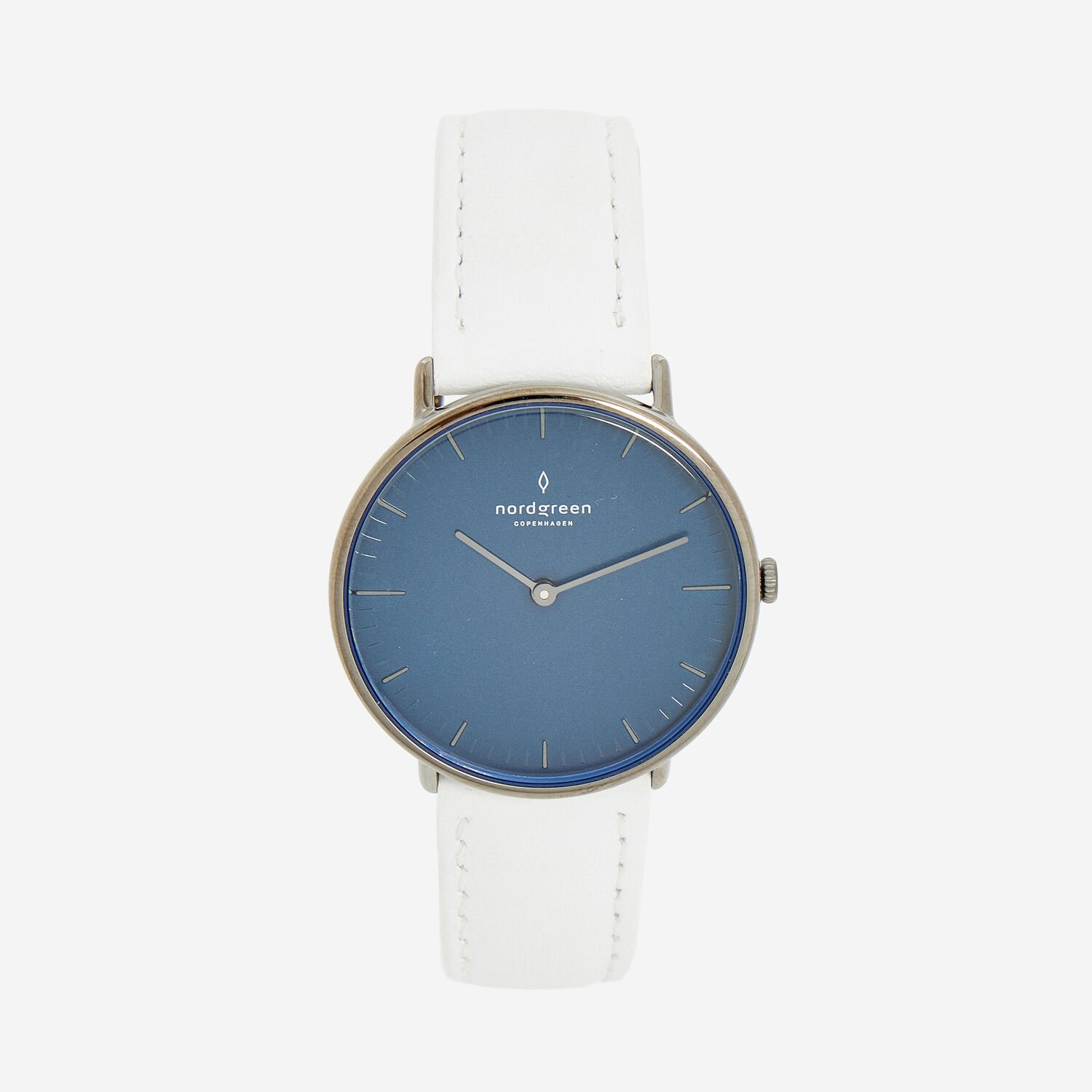 Nordgreen Native 32mm Blue Dial Watch White Leather Gunmetal Case