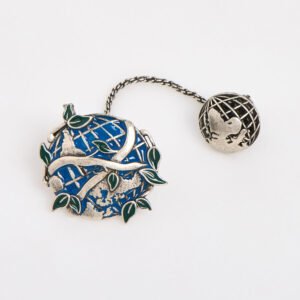 Tateossian Silver Tone World Roots Linked Brooch Oxidised Enamel Earth Pin PI0511
