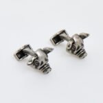 Tateossian Mechanical Pig Cufflinks Oxidised with Red Swarovski Elements