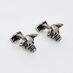 Tateossian Mechanical Pig Cufflinks Oxidised with Red Swarovski Elements