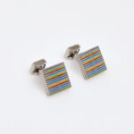 Tateossian Titanium Multicolour Square Stripe Cufflinks CL6493