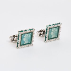 Tateossian Regalia Victoria Palladium Green Stamp Cufflinks CF1394