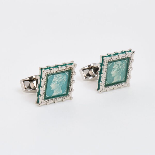 Tateossian Regalia Victoria Palladium Green Stamp Cufflinks CF1394