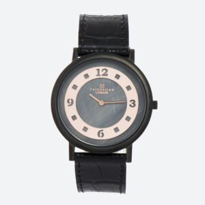 Tateossian Rotondo Slim Black Gunmetal Mother of Pearl Leather Watch WA0077