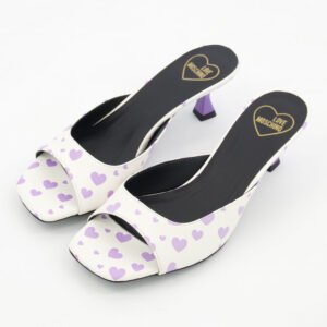 Love Moschino Rocchetto55 Lavender White Leather Mules Heeled Slip On