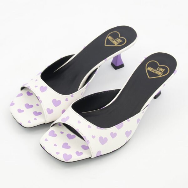 Love Moschino Rocchetto55 Lavender White Leather Mules Heeled Slip On