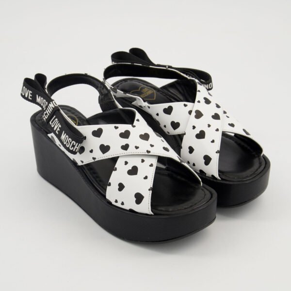 Love Moschino White Heart Wedge Leather Sandals UK Size 5