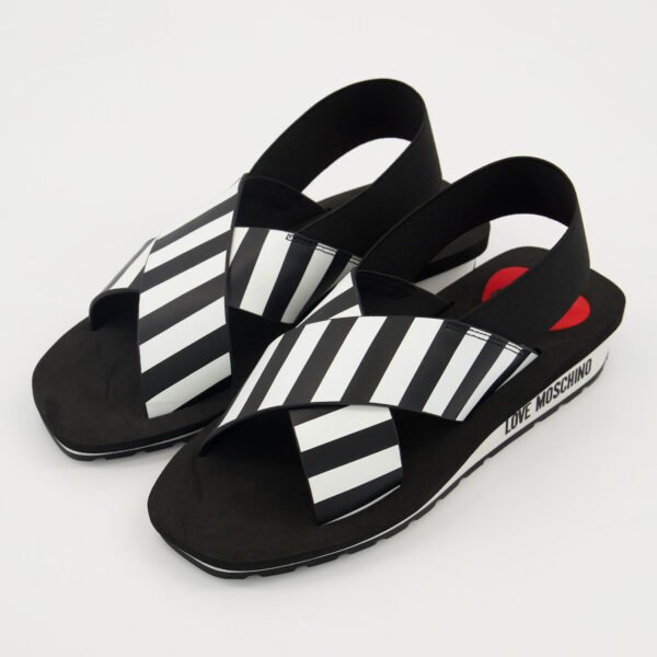 Love Moschino Black Striped Slingback Sandals UK5 EU38 US7
