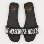 Love Moschino Black Leather Flat Sandals UK5–7 | Designer Logo