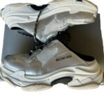 Balenciaga Triple S Mules Slip On Trainers Black White Silver Women