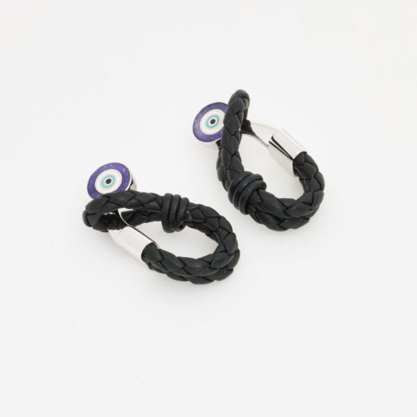 Tateossian Rhodium Sterling Silver Evil Eye Leather Wrap Cufflinks